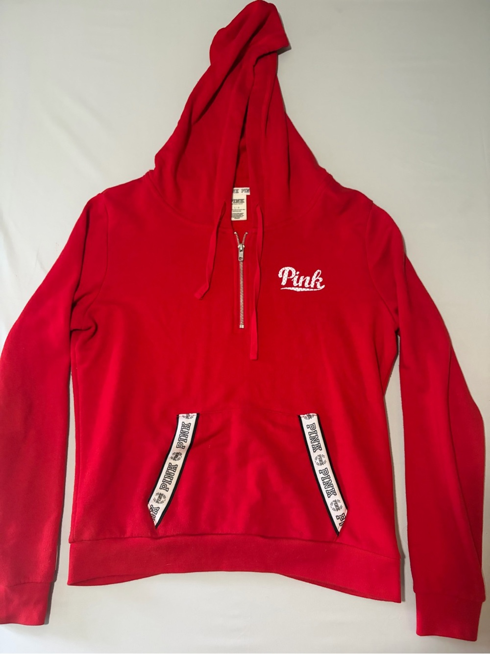 PINK Victoria's Secret Bright Red Half-Zip Hooded Sweatshirt